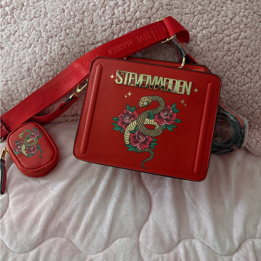 Steve Madden Red Snake & Floral Crossbody Bag